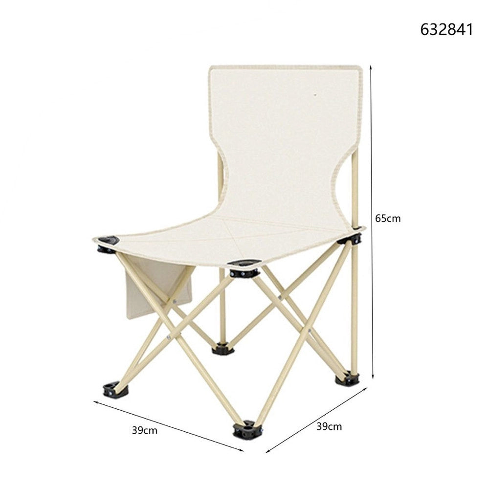 Trade Shop - Sedia Pieghevole Con Schienale Tasca Laterale Per Pesca Campeggio 39x39x65cm Beige 632841 -