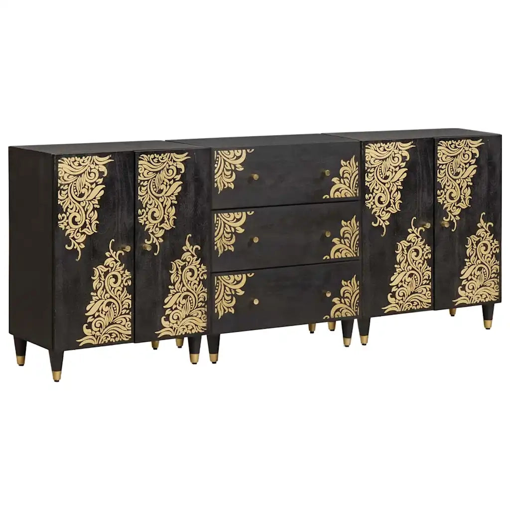 Set di Armadi da Bagno con cassetto 3 pcs Nero 180 x 33 x 75 cm