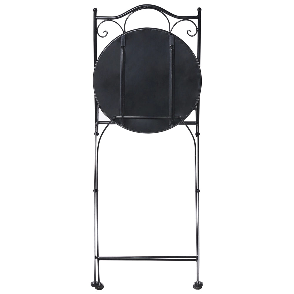 Set di 2 sedie da giardino in ferro nero con piastrelle rotonde in ceramica a mosaico stile ferro battuto pieghevoli