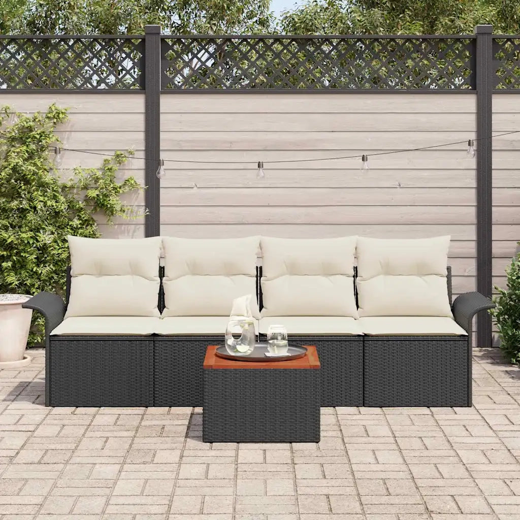 Set Divano da Giardino con cuscino 5 pz | Set Salotto da Giardino Nero polyrattan