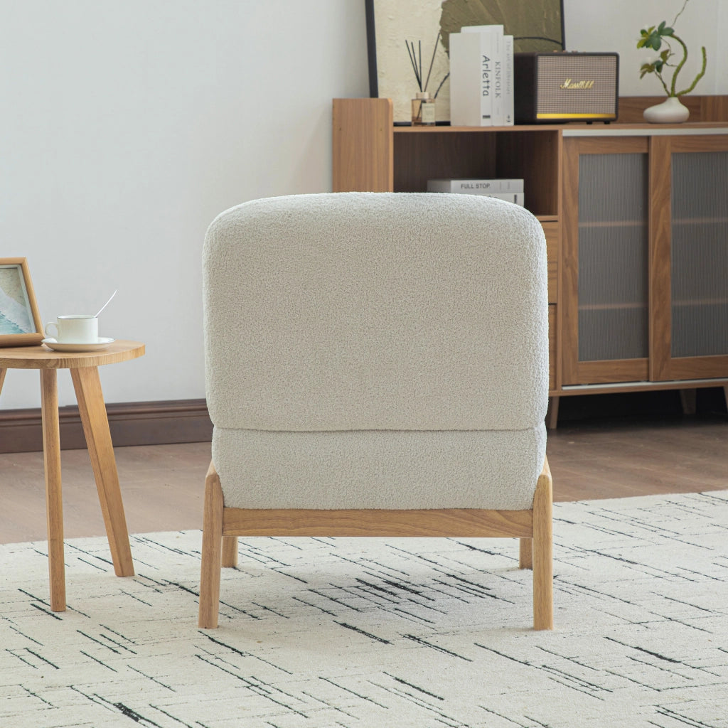 Poltrona Lounge in Tessuto Chenille ¨C Xylo ¨C Avorio, Gambe in Legno