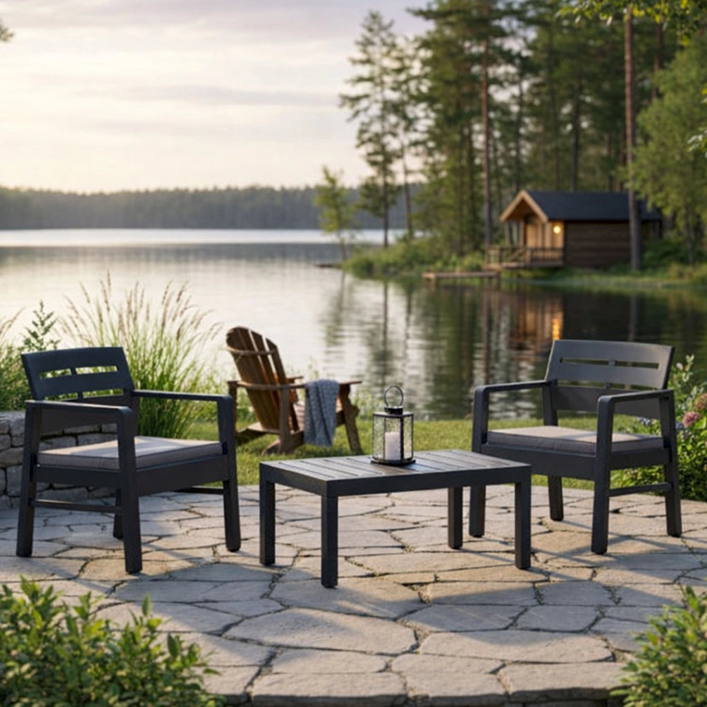 Salottino Outdoor Alfio, set Salotto da Esterno 2 Posti Made in Italy, Nero Antracite