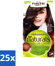 25 x Palette in Poli - Tinta per Capelli - Castano Scuro 5-0 - 115ml - Tinta per Capelli - Castano Scuro - Tinta per Capelli Permanente - Burro di Cacao - Olio di Argan
