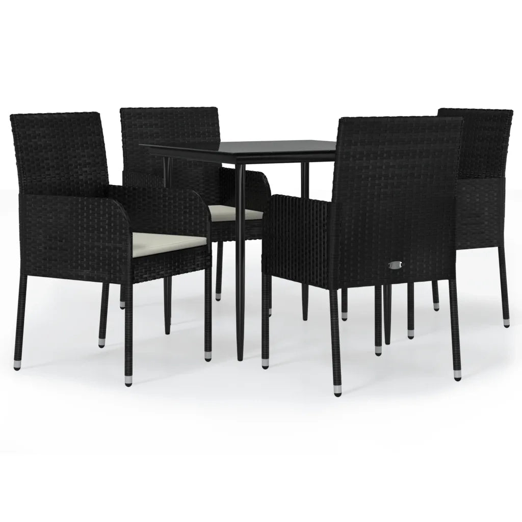 Set da Pranzo da Giardino 5 pz | Set Salotto da Giardino Nero con Cuscini in Polyrattan