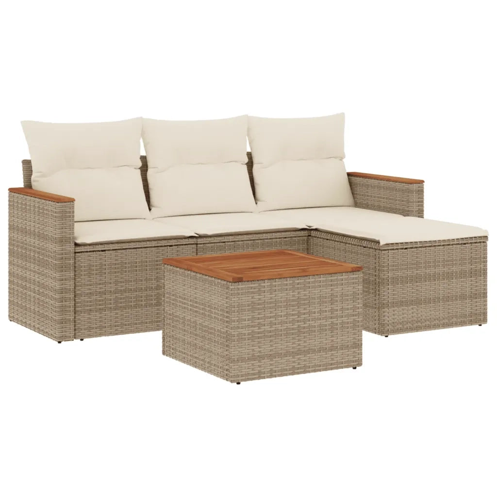 Set Divano da Giardino 5 pz con Cuscini-Sofa da Giardino-Divanetto da esterno Beige in Polyrattan 680497