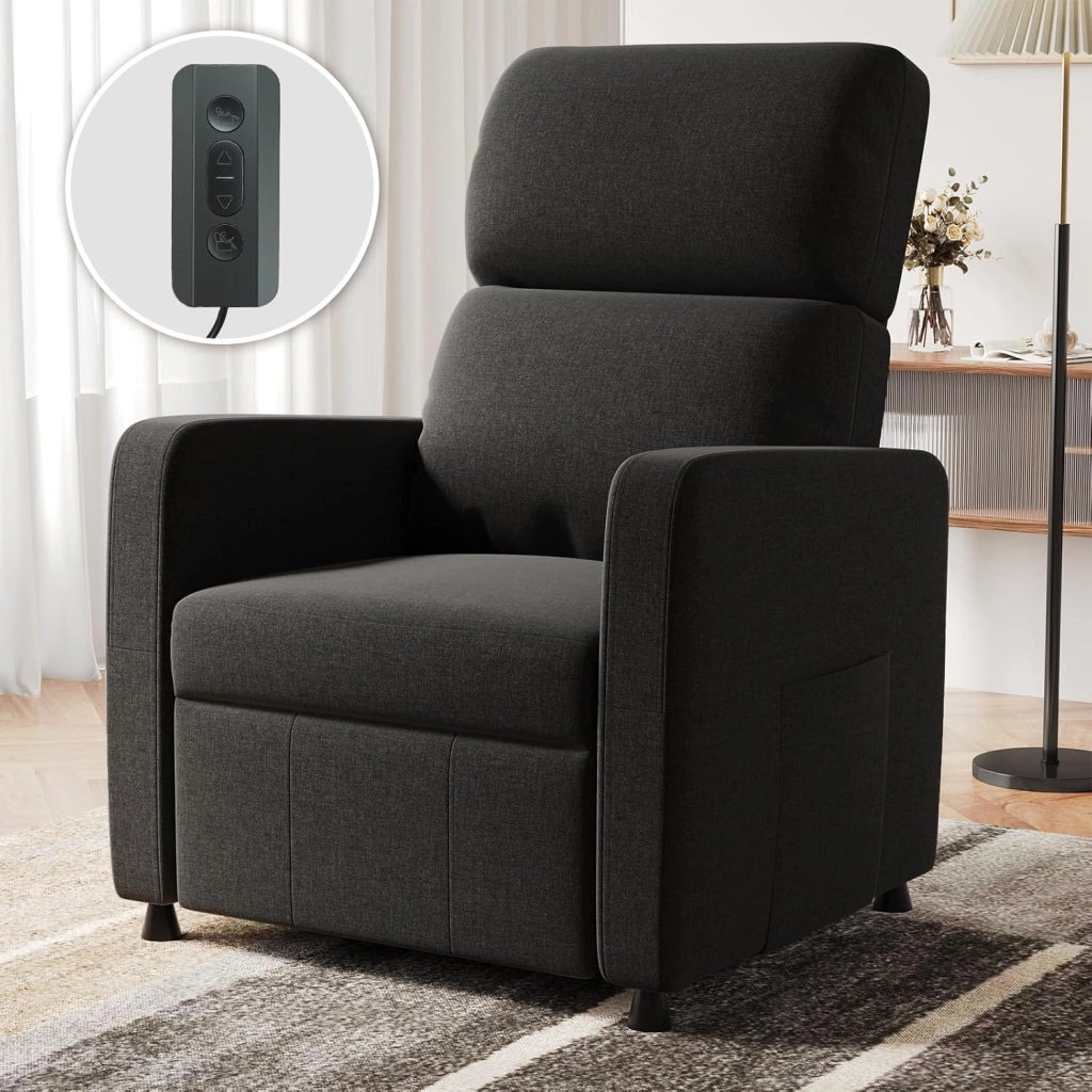 Poltrona Relax Elettrica Ergonomica Reclinabile 90°-165°in Pelle PU, Poltrona Reclinabile con Schienale e Poggiapiedi Regolabile, per Soggiorno/Ufficio, con Tasconi Laterali, Verde grigio