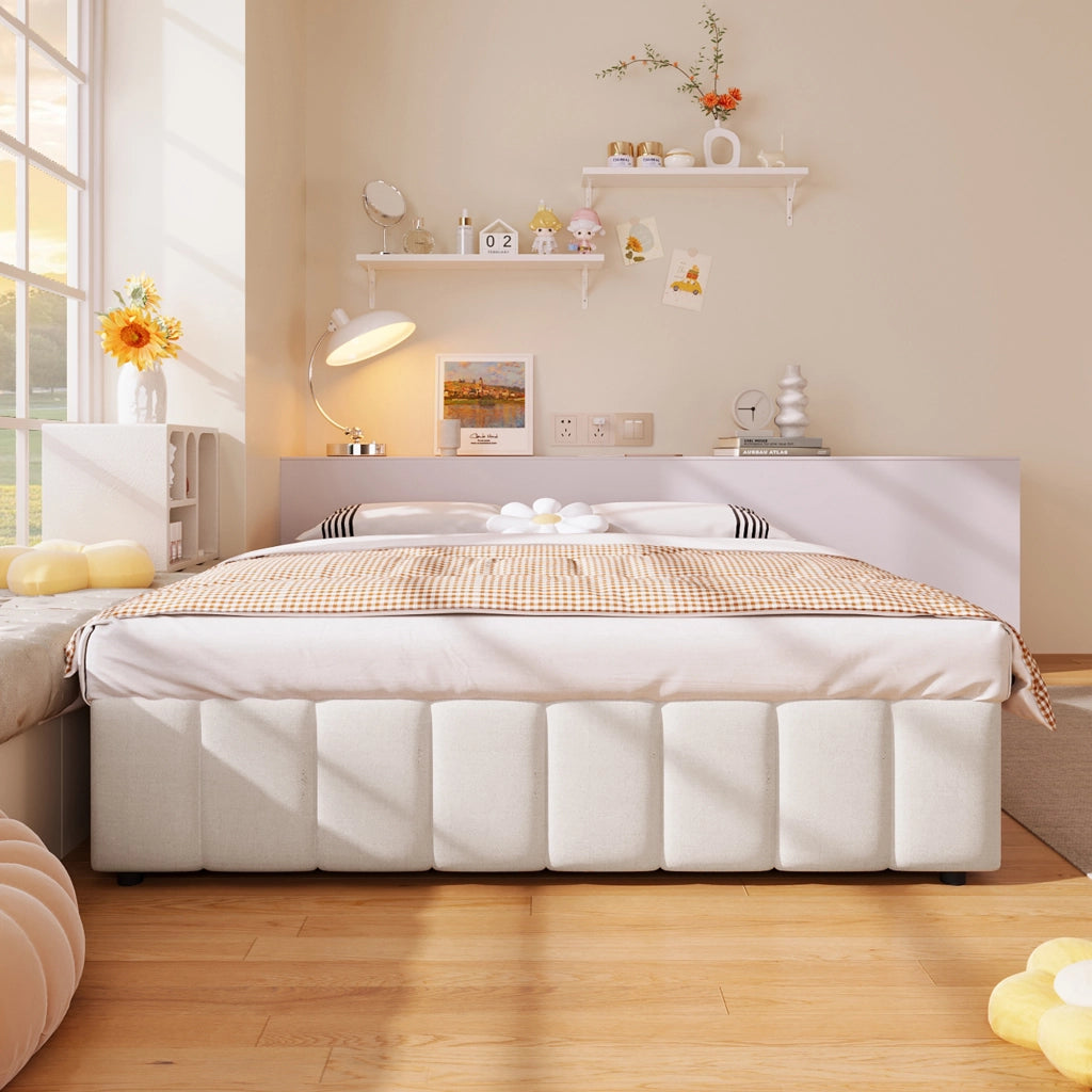letto imbottito lino beige 140 x 200 cm