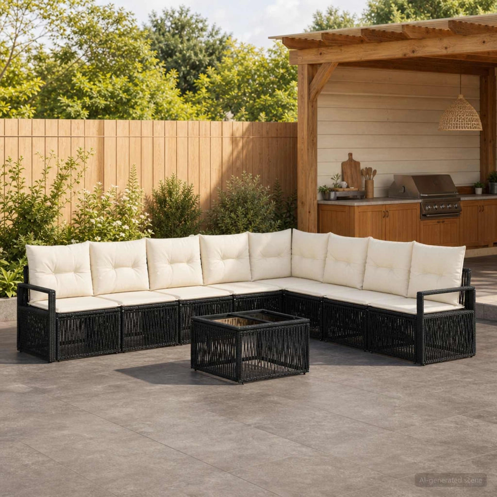 Set Divano da Giardino 10 pz Nero polyrattan 3435736