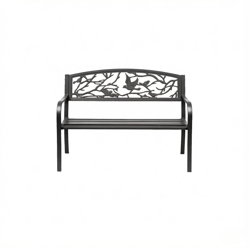 PANCA da giardino 127x60x85 cm metallo nero con braccioli