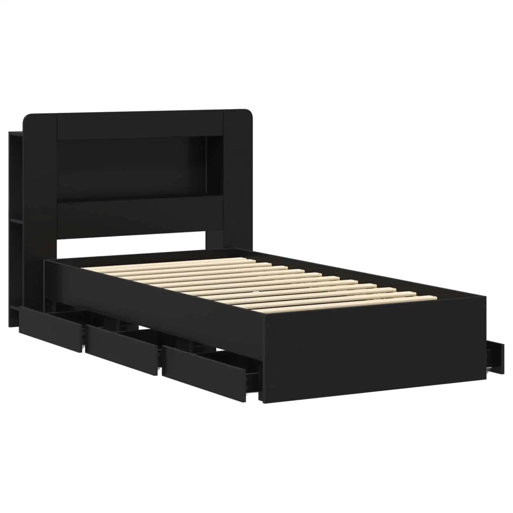 Struttura del letto con stoccaggio e testata Nero 75 x 190 cm 3433991