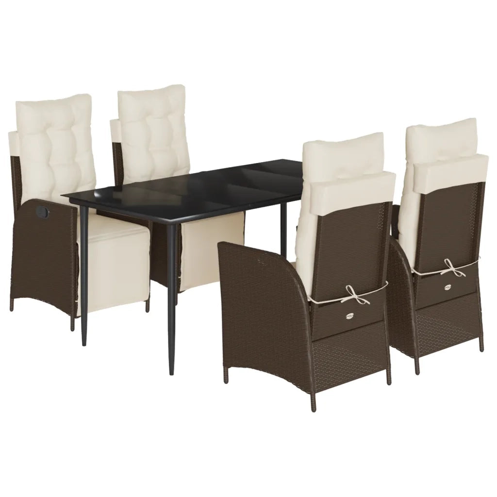 Set da Pranzo da Giardino 5pz con Cuscini in Polyrattan Marrone