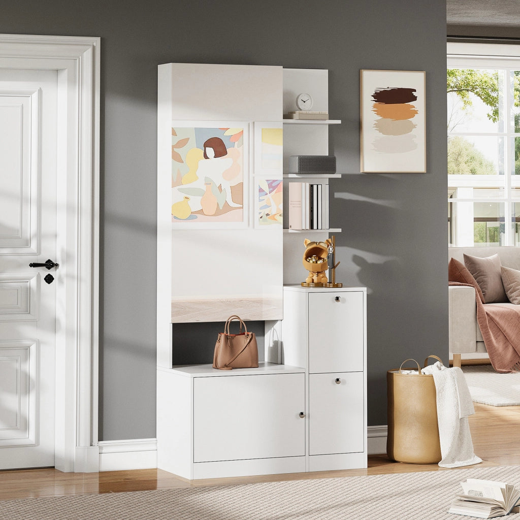 Armadio da ingresso con specchio e scarpiere, 85 x 40 x 180 cm