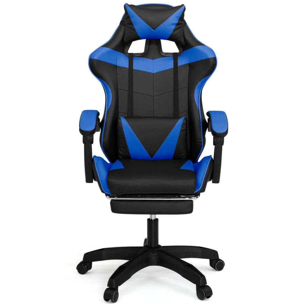 IDMarket - Sedia da gioco ALEX regolabile con poggiapiedi, cuscino per la testa e cuscino lombare in nero e blu