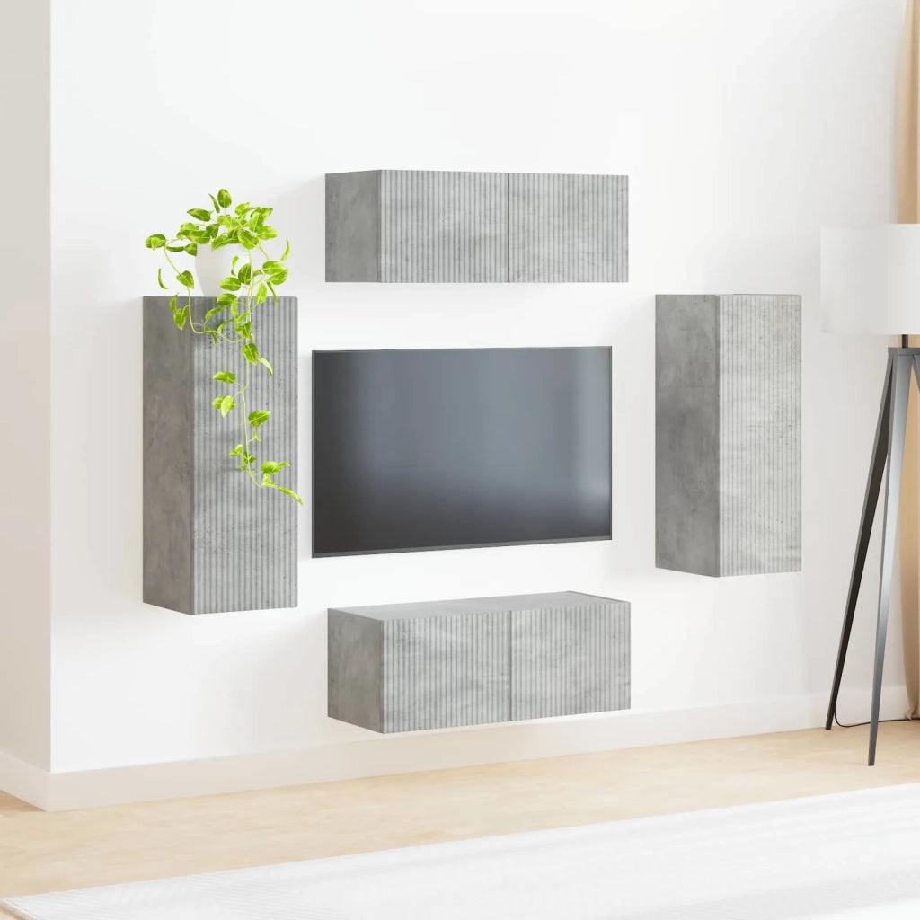 Set di Mobiletto da TV a Parete 4 pcs Grigio cemento
