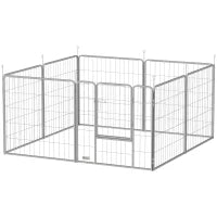 Recinto per Cani a 8 Pannelli Modulabili Pieghevole con Porta in Acciaio, Altezza 80 cm, Argento