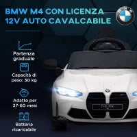 Macchina Elettrica per Bambini a Licenza BMW M4 con Telecomando, Clacson e Fari, 108x69.5x51 cm, Bianca