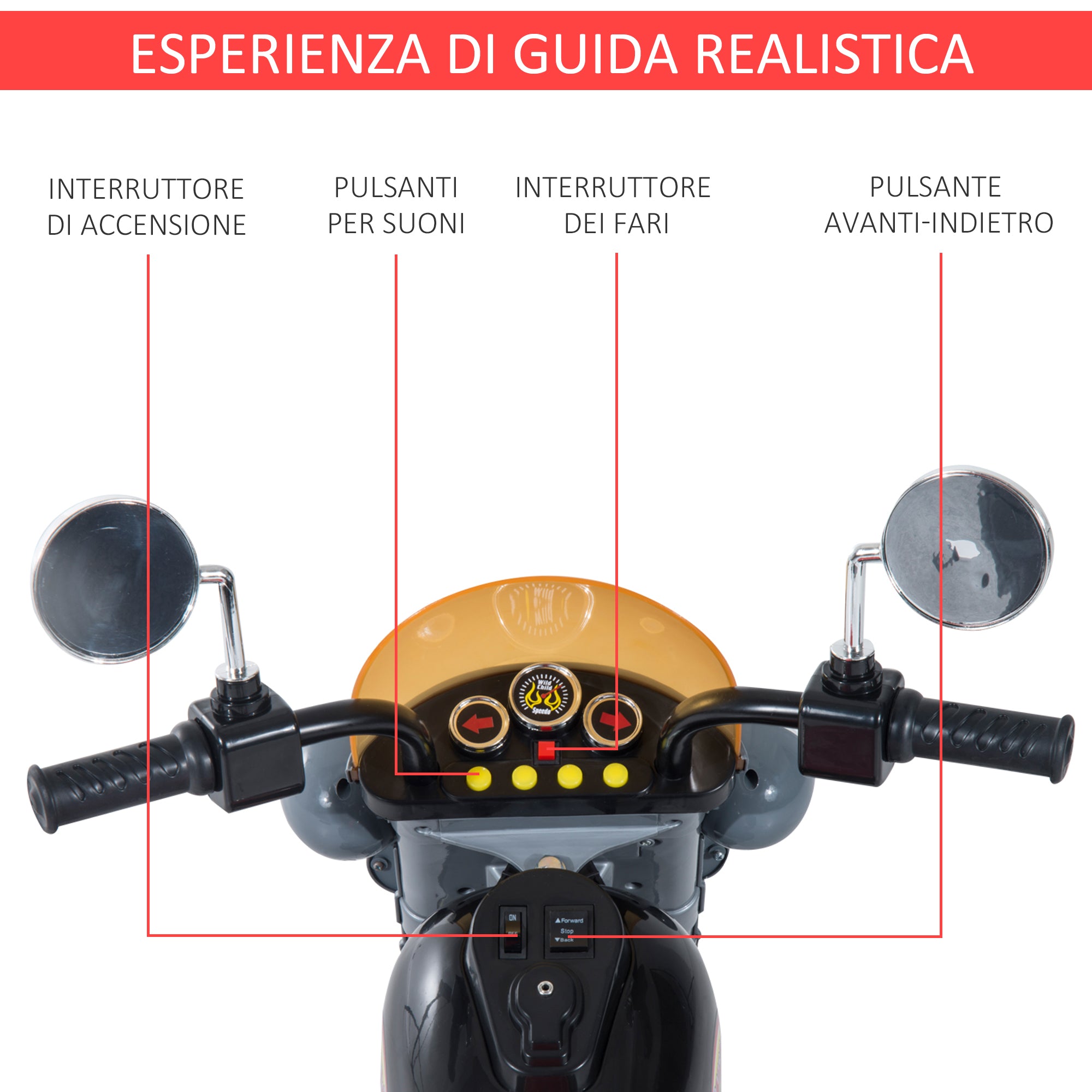 Easycomfort Mini Moto Elettrica per Bambini da 37-72 Mesi 3 Ruote Batteria 6V PP Ferro, Velocità 2.5KM/h, 92×53×67cm