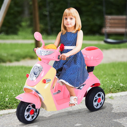 Easycomfort Motorino Elettrico per Bambini 3 Anni+ Max. 25kg con Luci, Musica, Batteria 6V e Velocità 3km/h, 108x51x75 cm, Rosa