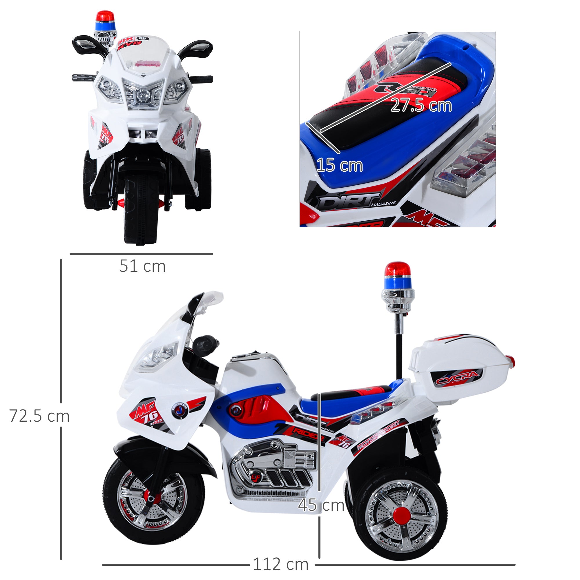 Easycomfort Moto Elettrica per Bambini da 3-5 Anni Motorino Elettrico Giocattolo 3 Ruote con Musica, Velocità 3KM/h, Luci 112×51×72.5cm