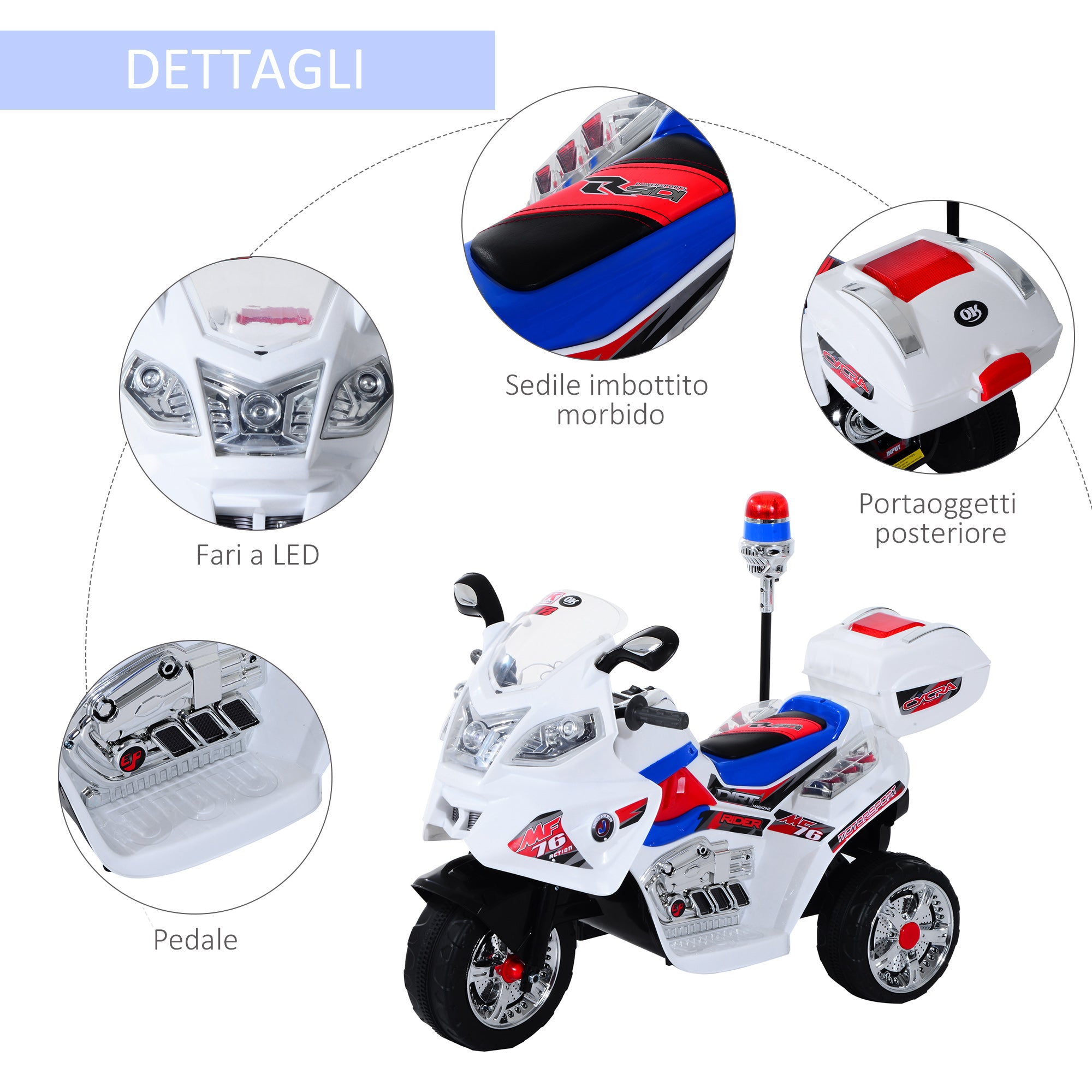 Easycomfort Moto Elettrica per Bambini da 3-5 Anni Motorino Elettrico Giocattolo 3 Ruote con Musica, Velocità 3KM/h, Luci 112×51×72.5cm