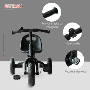 Easycomfort Triciclo per Bimbo con Campanello, Parafango, Ruota Speciale, Nero, 79x50.5x58cm