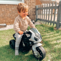 Easycomfort Moto Elettrica per Bambini Max. 20kg con Licenza BMW, Macchina Elettrica con 3 Ruote, Batteria Ricaricabile 6V, Bianco Nera, 66x37x44cm