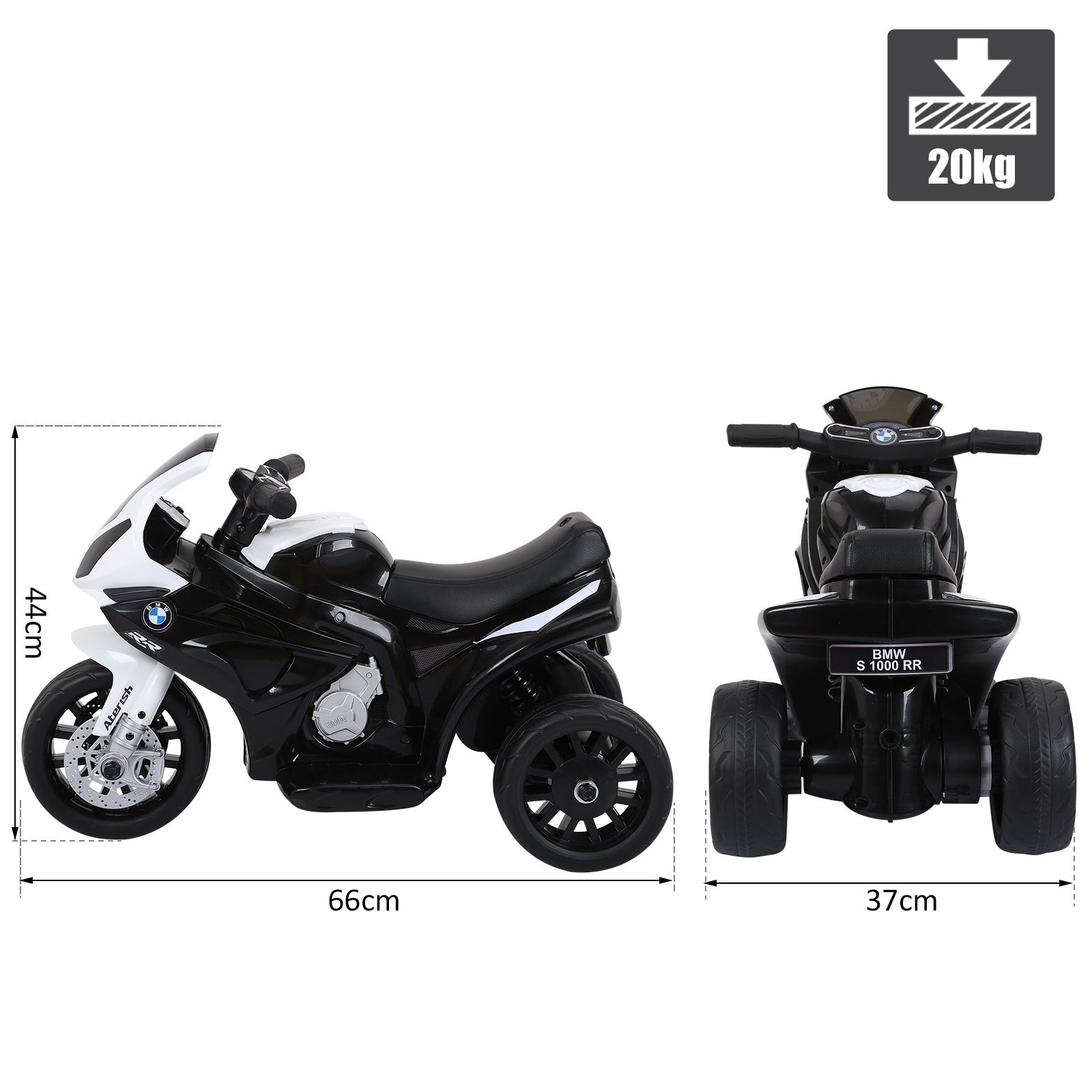 Easycomfort Moto Elettrica per Bambini Max. 20kg con Licenza BMW, Macchina Elettrica con 3 Ruote, Batteria Ricaricabile 6V, Bianco Nera, 66x37x44cm