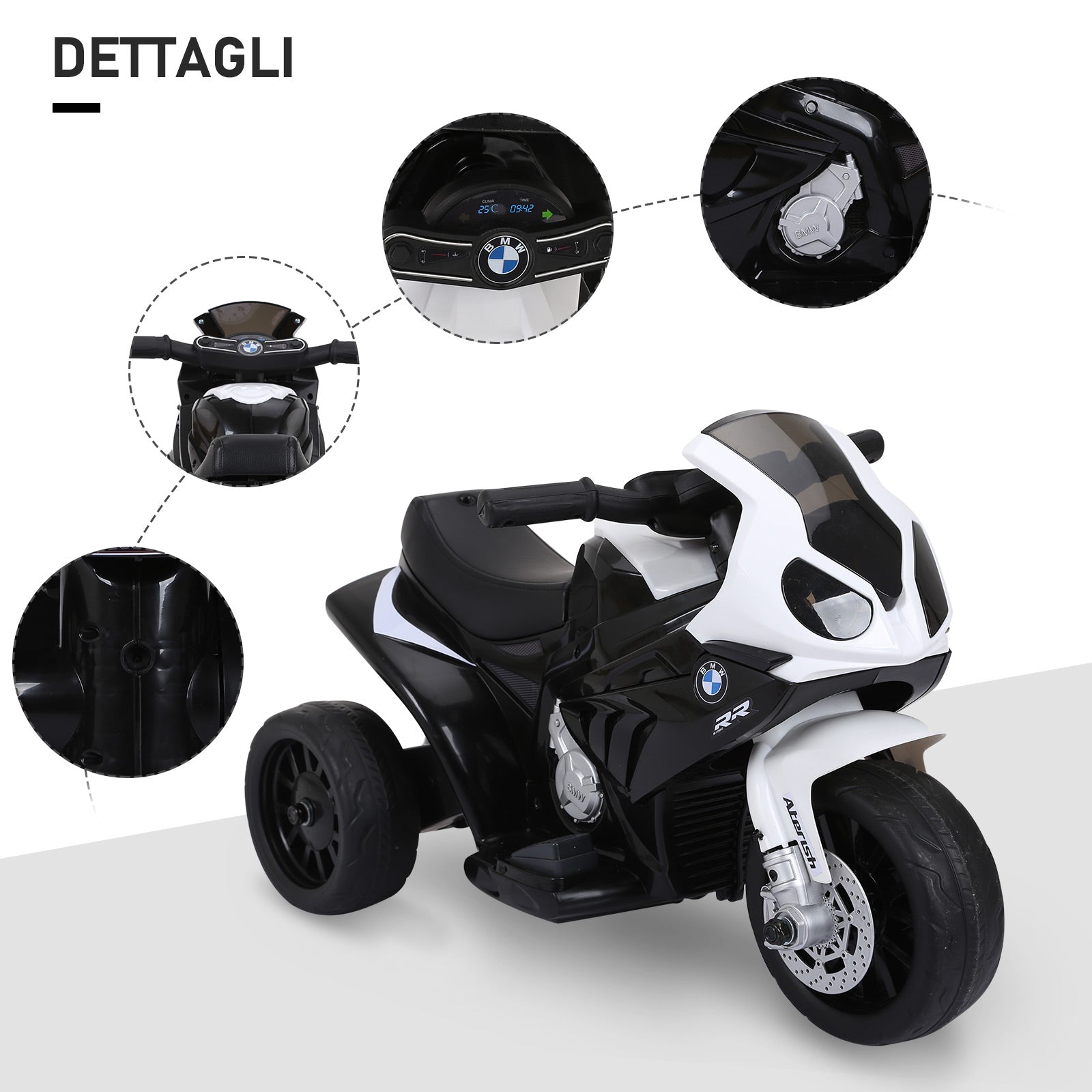 Easycomfort Moto Elettrica per Bambini Max. 20kg con Licenza BMW, Macchina Elettrica con 3 Ruote, Batteria Ricaricabile 6V, Bianco Nera, 66x37x44cm