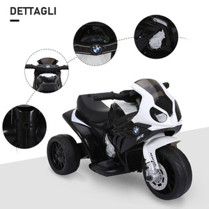 Easycomfort Moto Elettrica per Bambini Max. 20kg con Licenza BMW, Macchina Elettrica con 3 Ruote, Batteria Ricaricabile 6V, Bianco Nera, 66x37x44cm