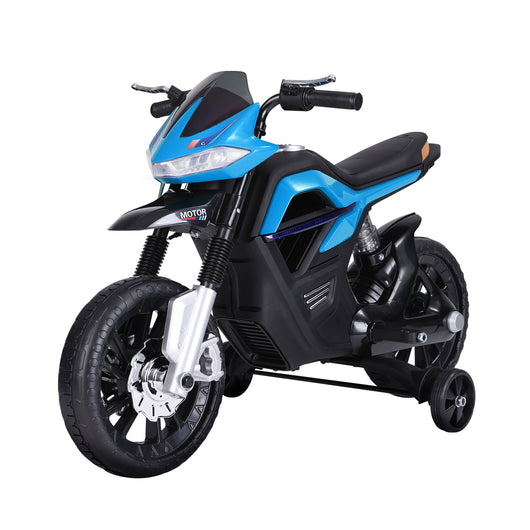 Easycomfort Moto Elettrica per Bambini da 6V con Rotelle e Fari, in PP e Metallo, 105x52.3x62.3 cm, Azzurro e Nero