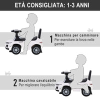 Easycomfort Macchina Cavalcabile Giocattolo per Bambini 12-36 Mesi, Macchina a Spinta con Vano Contenitore e Schienale, Bianca