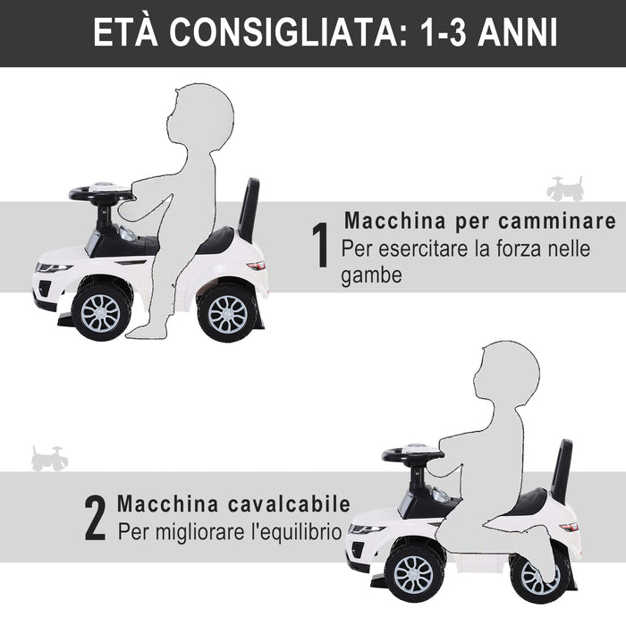 Easycomfort Macchina Cavalcabile Giocattolo per Bambini 12-36 Mesi, Macchina a Spinta con Vano Contenitore e Schienale, Bianca