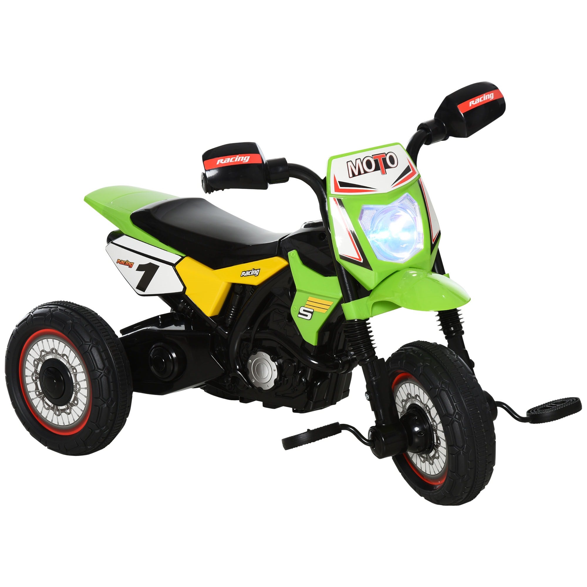 Easycomfort Triciclo per Bambini Stile Moto a Pedali con Luci e Suoni, 3 Ruote Larghe, Età 18-36 Mesi, 71x40x51cm, Verde