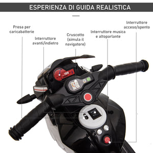 Easycomfort Moto Elettrica per Bambini 3-5 Anni Max. 25kg con Luci, Musica, Batteria 6V e Velocità 3km/h, 86cmx42cmx52cm Nera
