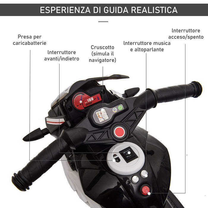 Easycomfort Moto Elettrica per Bambini 3-5 Anni Max. 25kg con Luci, Musica, Batteria 6V e Velocità 3km/h, 86cmx42cmx52cm Nera