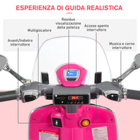 Easycomfort Moto Elettrica per Bambini con Licenza Ufficiale Vespa, 2 Rotelle, Luci e Suoni, 108x49x75 cm, Rosa