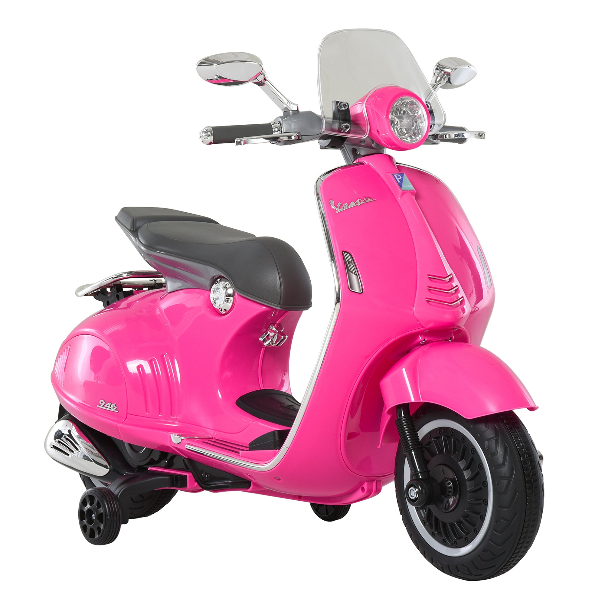Easycomfort Moto Elettrica per Bambini con Licenza Ufficiale Vespa, 2 Rotelle, Luci e Suoni, 108x49x75 cm, Rosa