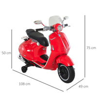 Easycomfort Moto Elettrica per Bambini con Licenza Ufficiale Vespa, 2 Rotelle, Luci e Suoni, 108x49x75 cm, Rossa