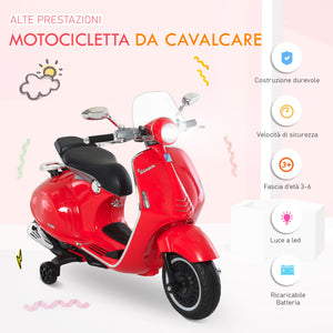Easycomfort Moto Elettrica per Bambini con Licenza Ufficiale Vespa, 2 Rotelle, Luci e Suoni, 108x49x75 cm, Rossa