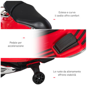 Easycomfort Moto Elettrica per Bambini con Licenza Ufficiale Vespa, 2 Rotelle, Luci e Suoni, 108x49x75 cm, Rossa