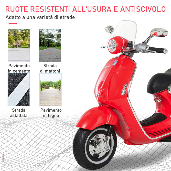Easycomfort Moto Elettrica per Bambini con Licenza Ufficiale Vespa, 2 Rotelle, Luci e Suoni, 108x49x75 cm, Rossa