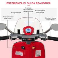 Easycomfort Moto Elettrica per Bambini con Licenza Ufficiale Vespa, 2 Rotelle, Luci e Suoni, 108x49x75 cm, Rossa