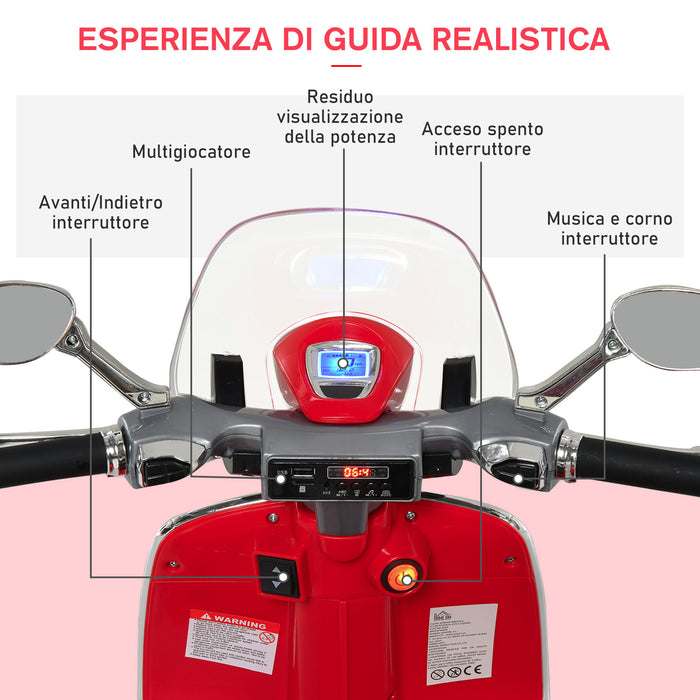 Easycomfort Moto Elettrica per Bambini con Licenza Ufficiale Vespa, 2 Rotelle, Luci e Suoni, 108x49x75 cm, Rossa