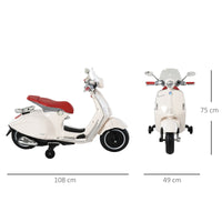 Easycomfort Moto Elettrica per Bambini con Licenza Ufficiale Vespa, 2 Rotelle, Luci e Suoni, 108x49x75 cm, Bianca