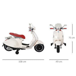 Easycomfort Moto Elettrica per Bambini con Licenza Ufficiale Vespa, 2 Rotelle, Luci e Suoni, 108x49x75 cm, Bianca