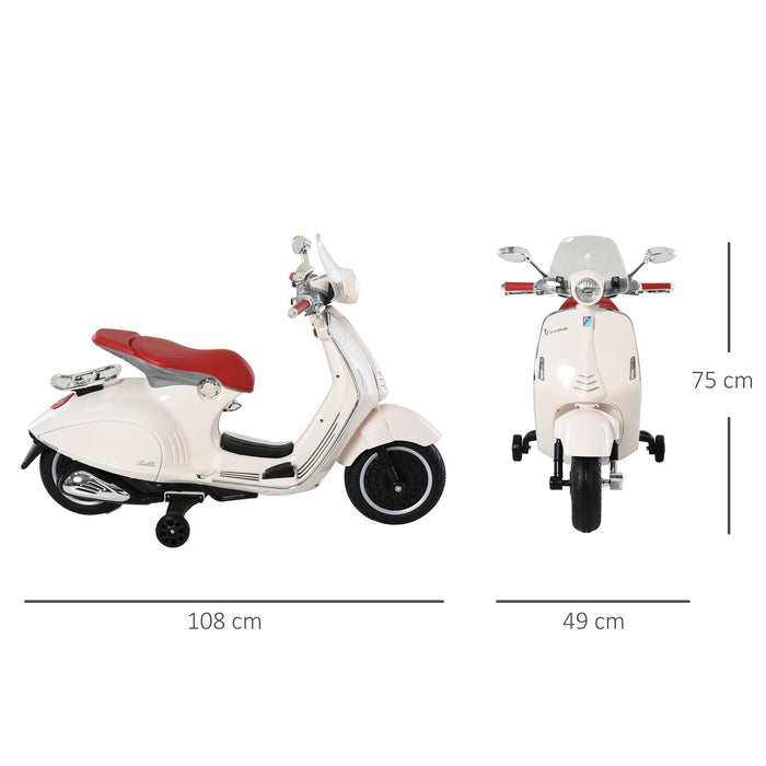Easycomfort Moto Elettrica per Bambini con Licenza Ufficiale Vespa, 2 Rotelle, Luci e Suoni, 108x49x75 cm, Bianca