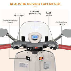 Easycomfort Moto Elettrica per Bambini con Licenza Ufficiale Vespa, 2 Rotelle, Luci e Suoni, 108x49x75 cm, Bianca