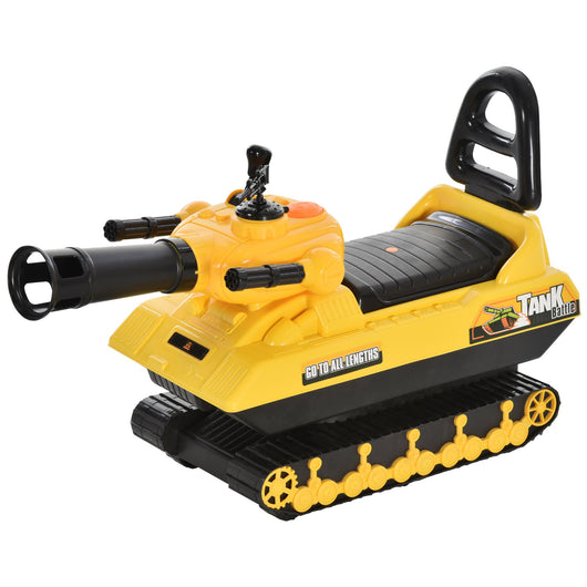 Easycomfort Carro Armato Bambini con Cannone Spara Palline e Vano Contenitore, Giochi Cavalcabili per Bambini +3 Anni, 68cmx24cmx41.5cm, Giallo