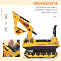 Easycomfort Escavatore Ruspa Giocattolo Cavalcabile per Bambini max. 30 kg con Schienale, Braccio Mobile e Vano Contenitore, 78x24x58.5cm