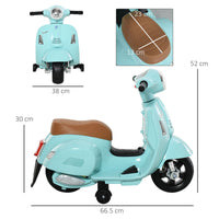 Easycomfort Moto Elettrica per Bambini con Licenza Ufficiale Vespa Batteria 6V, Fari e Clacson, per Bimbi da 18-36 mesi, Verde, 66.5x38x52cm
